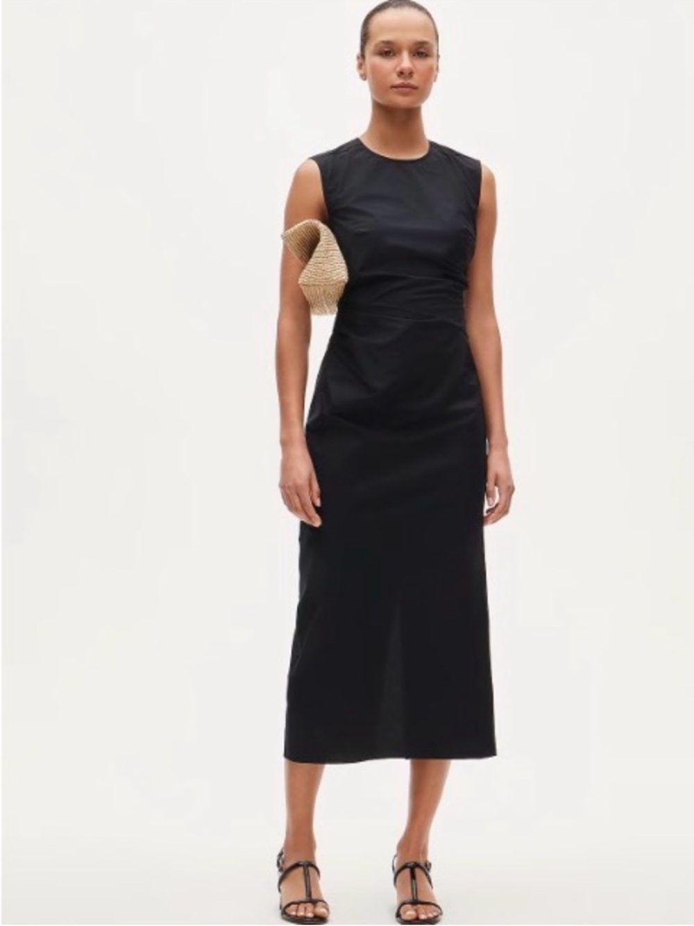 NEW J. Crew Ruched midi dress in stretch cotton-blend poplin black size 6 CV542